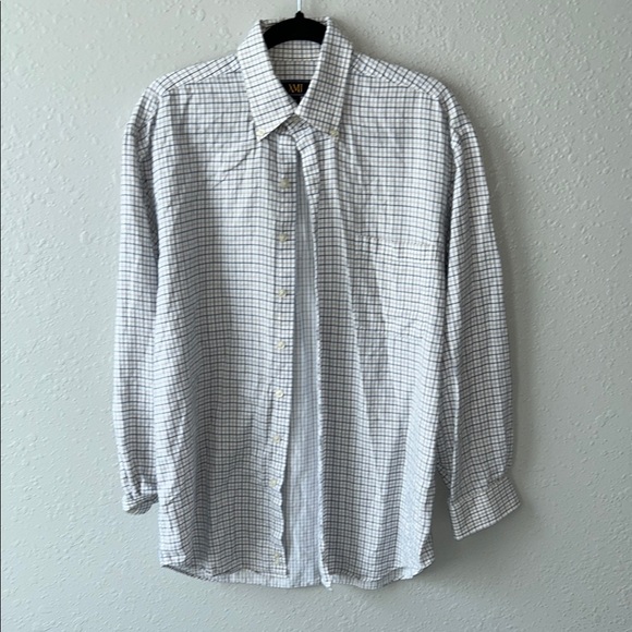 White with Stripped/Checkered Pattern Button Down Shirt with Classic Collar - Picture 1 of 4
